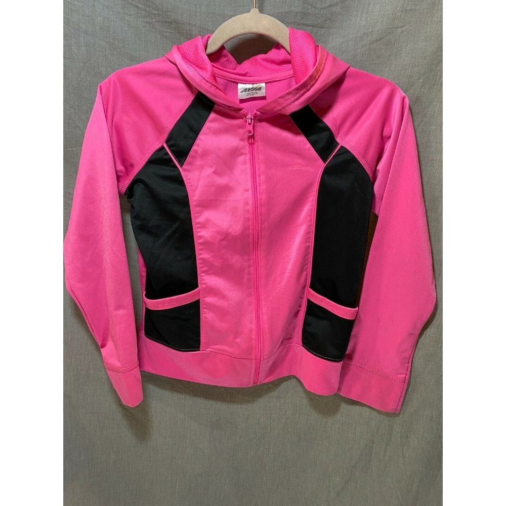 Avia Sweater Girls Large 10/12 Black Pink Color Block Full Zip Hoodie Kids Youth